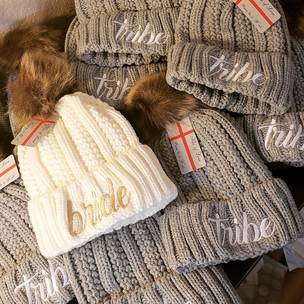 Monogrammed Pom Pom Beanies